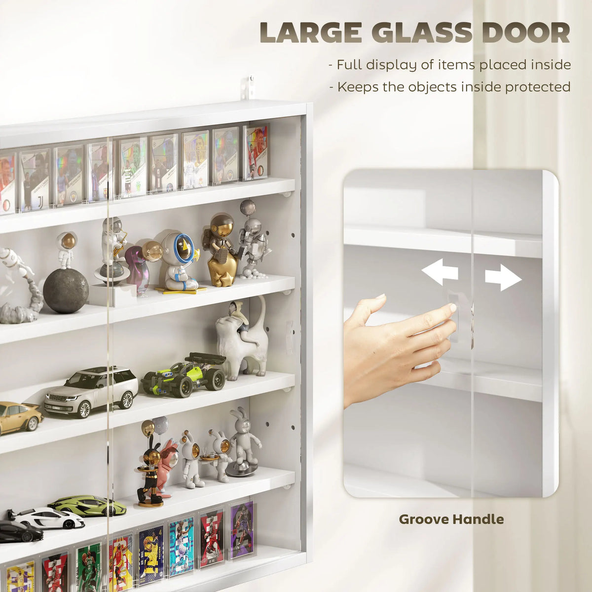 Homcom 5-Tier Display Cabinet, Glass Door Cabinet with Adjustable Shelves, Wall-Mounted Display Case for Playroom, Bedroom, White