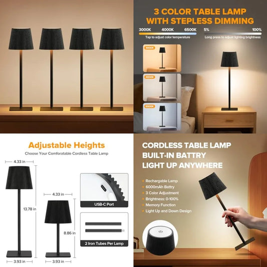 Four Pack Cordless Rechargeable Touch Control Waterproof Table Lamps
