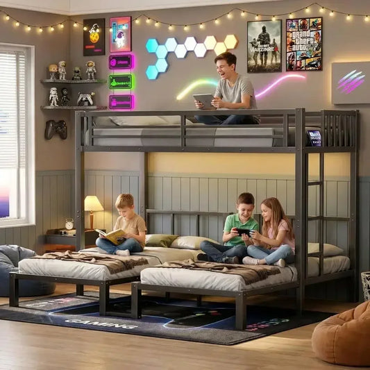 Triple Bunk Bed With LED Lights, Storage And Charging Station