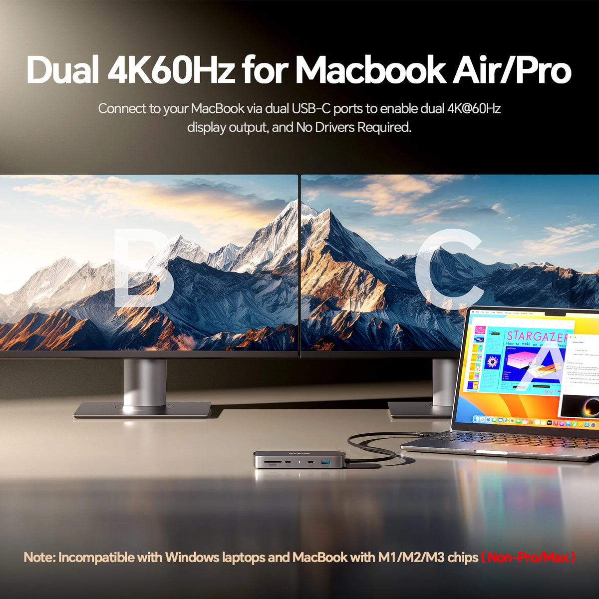 PULWTOP Dual Monitor Docking Station With HDMI USB C RJ45
