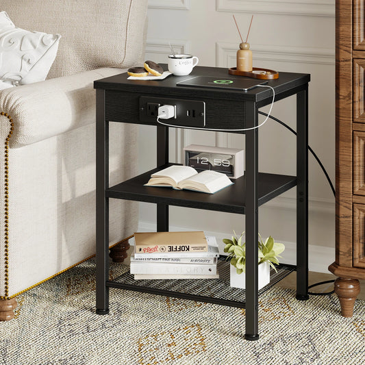 JHK Three Tier Side Table With USB Charging Station