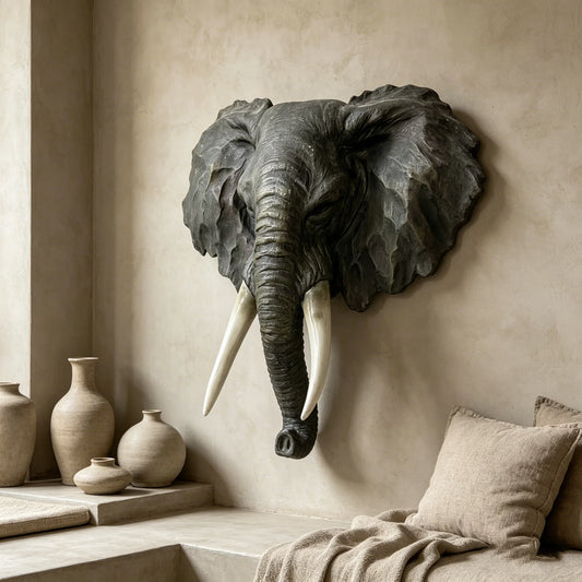Realistic African Elephant Head Wall Sculpture for Home Decor