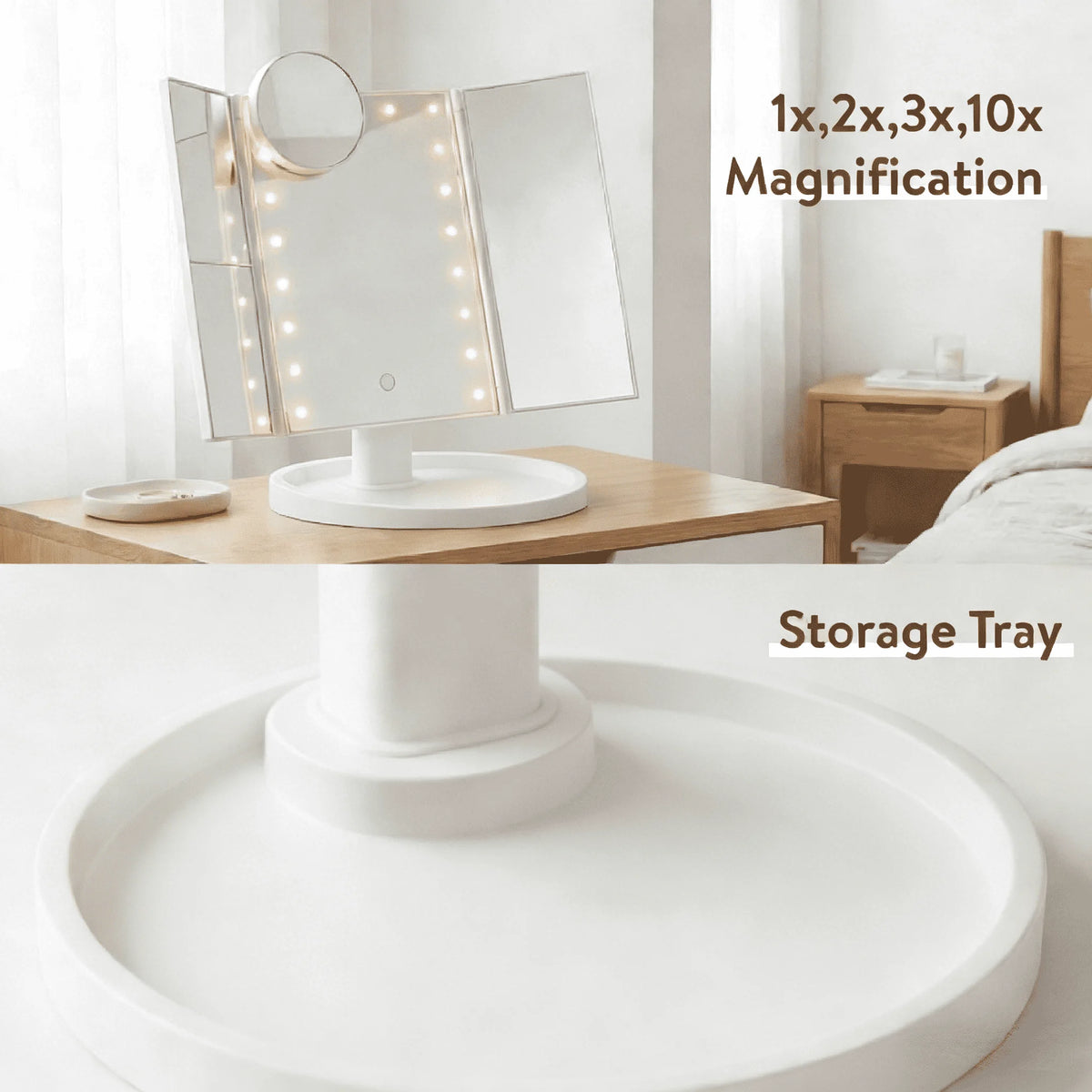 Tri Fold Lighted Vanity Makeup Mirror With 21 LED Lights