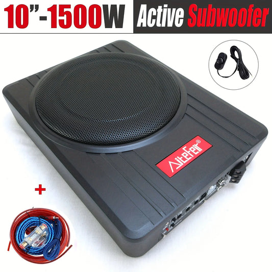 1500W Max/400W RMS 10" Under-Seat Car Subwoofer System - Active Powered Amplifier with Enclosed Bass Design, High-Resolution Audio & Variable Bass Boost, RCA/Low-Level Inputs, Fit for Compact Vehicles, Subwoofer Speaker for C