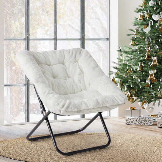 JHK Faux Fur Folding Saucer Chair For Cozy Home Lounging