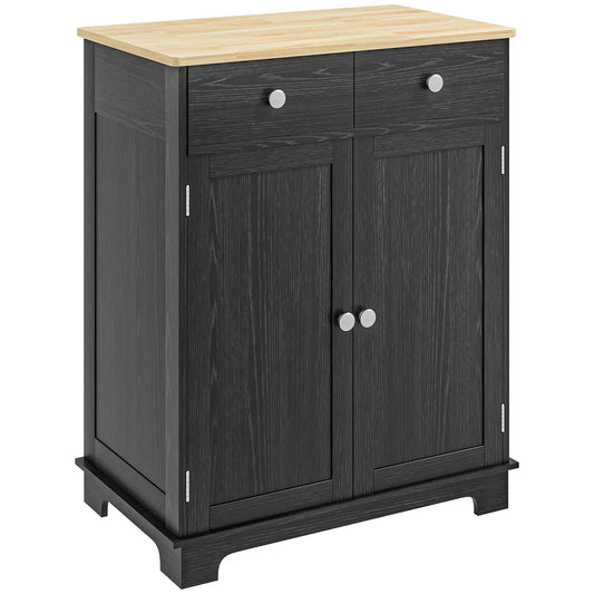 Homcom Sideboard Buffet Cabinet with Solid Wood Countertop, Modern Kitchen Storage Cabinet, Coffee Bar Cabinet with 2 Drawers, Doors and Adjustable Shelf, Distressed Black