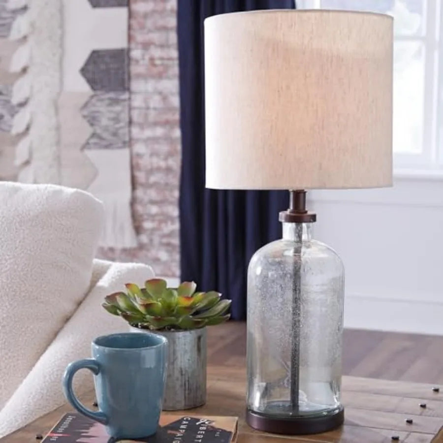 Bandile Modern Farmhouse Seeded Glass Solar Table Lamp
