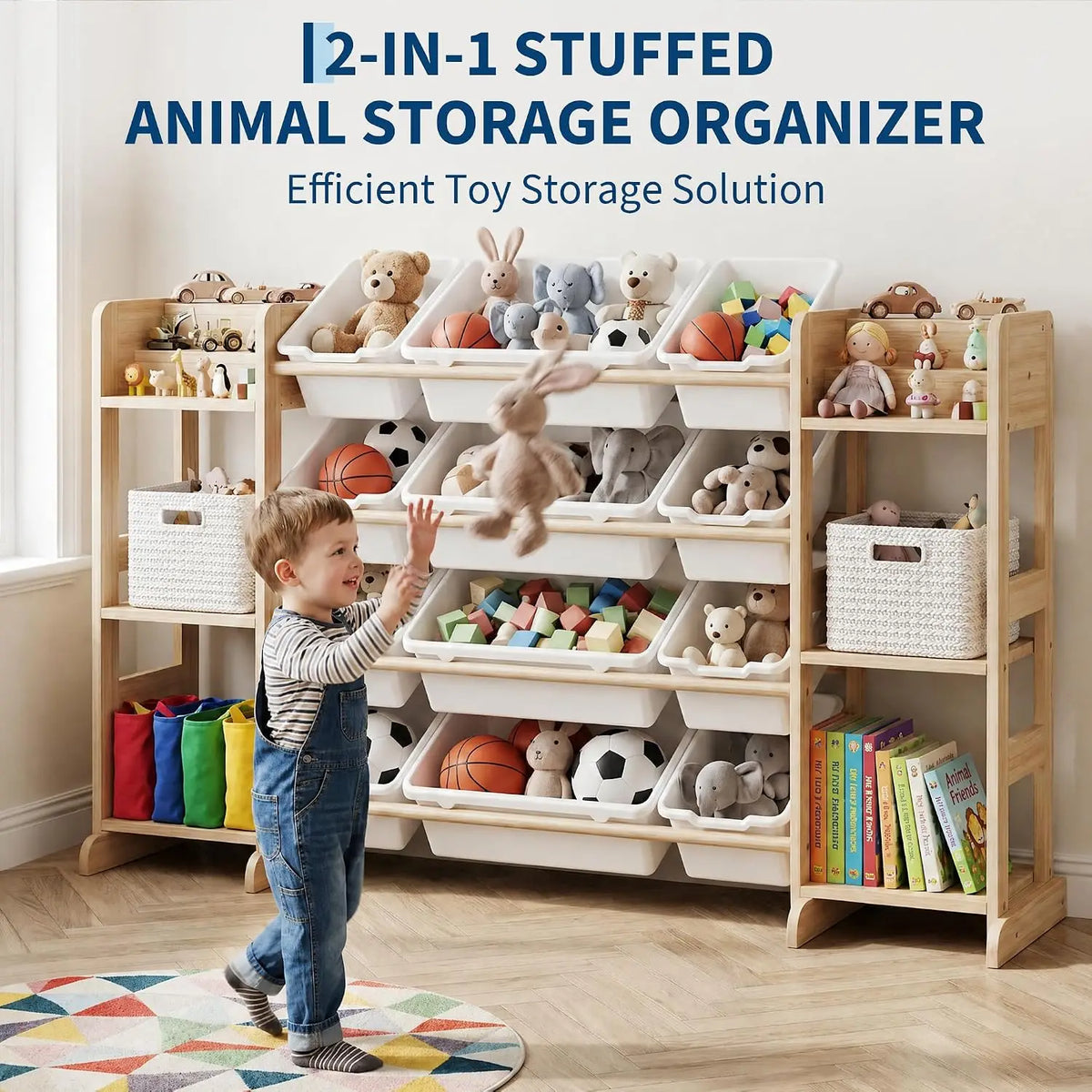 TWISTER.CK Kids Toy Storage Cabinet With Bins And Bookshelf Organizer