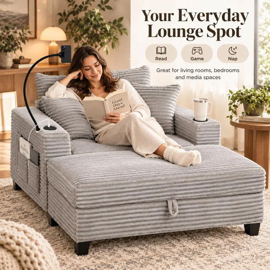 HiMISS Oversized Chaise Lounge With Hidden Storage And USB C Charging