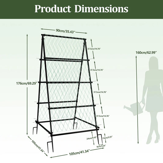 A-Shaped Metal Garden Trellis Climbing Plants Arch Outdoor Vine Plants Support with Netting