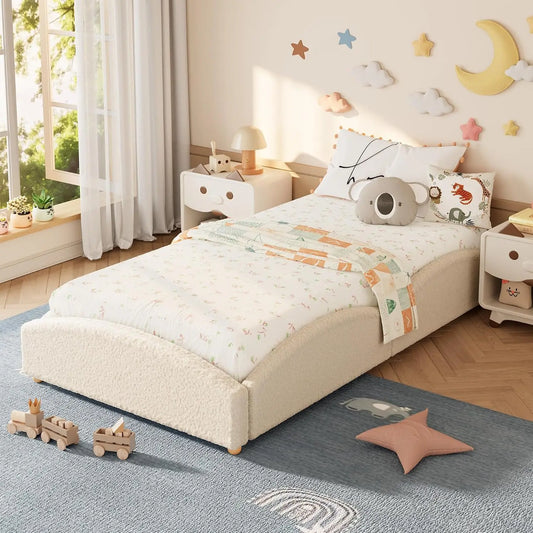 TWISTER.CK Upholstered Kids Floor Bed Frame With Cloud Guardrails