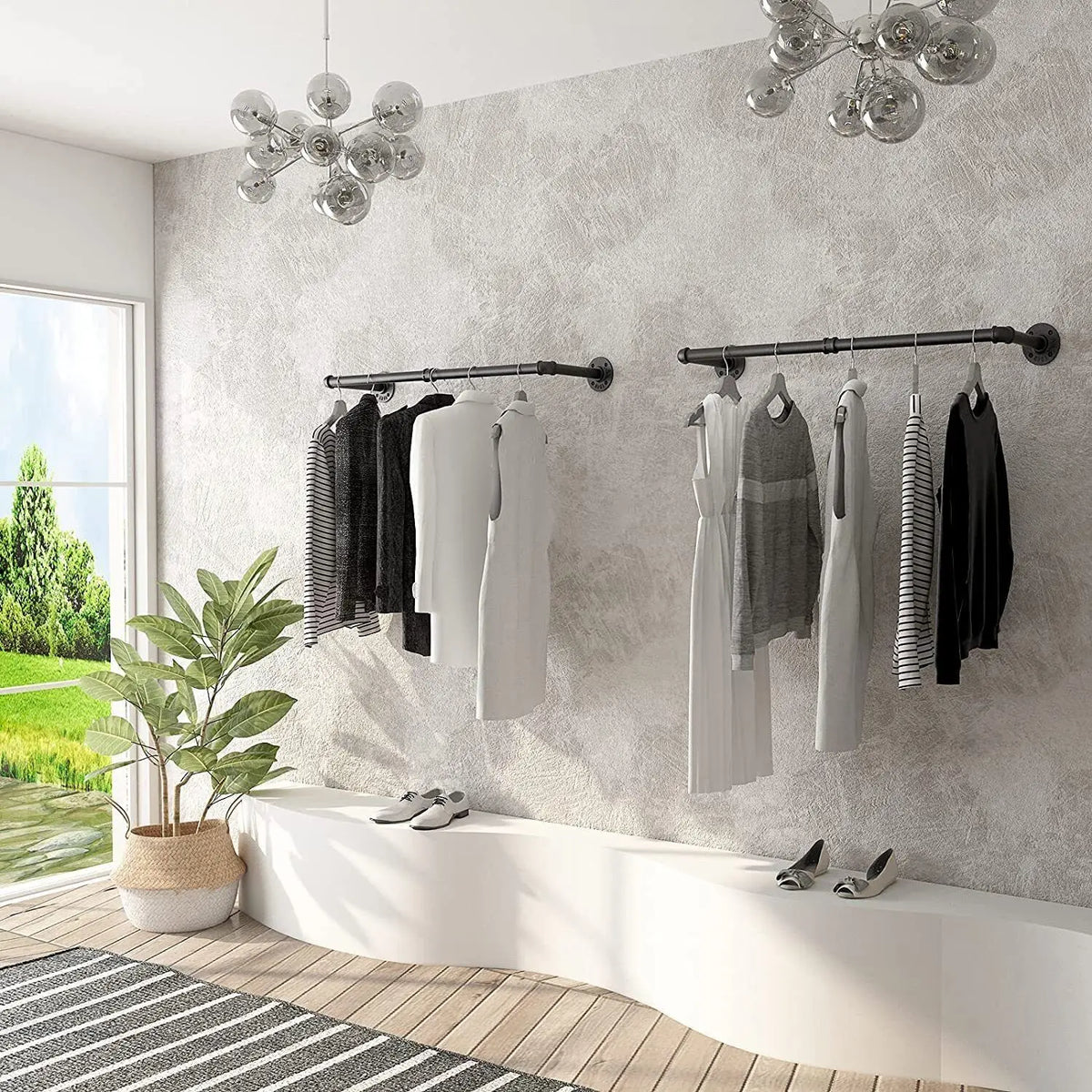 Industrial Pipe Wall Mounted Clothes Rack And Garment Hanging Rod
