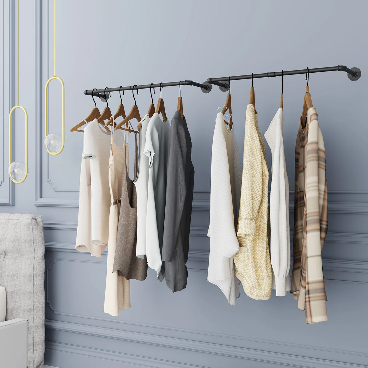 Industrial Pipe Wall Mounted Clothes Rack And Garment Hanging Rod