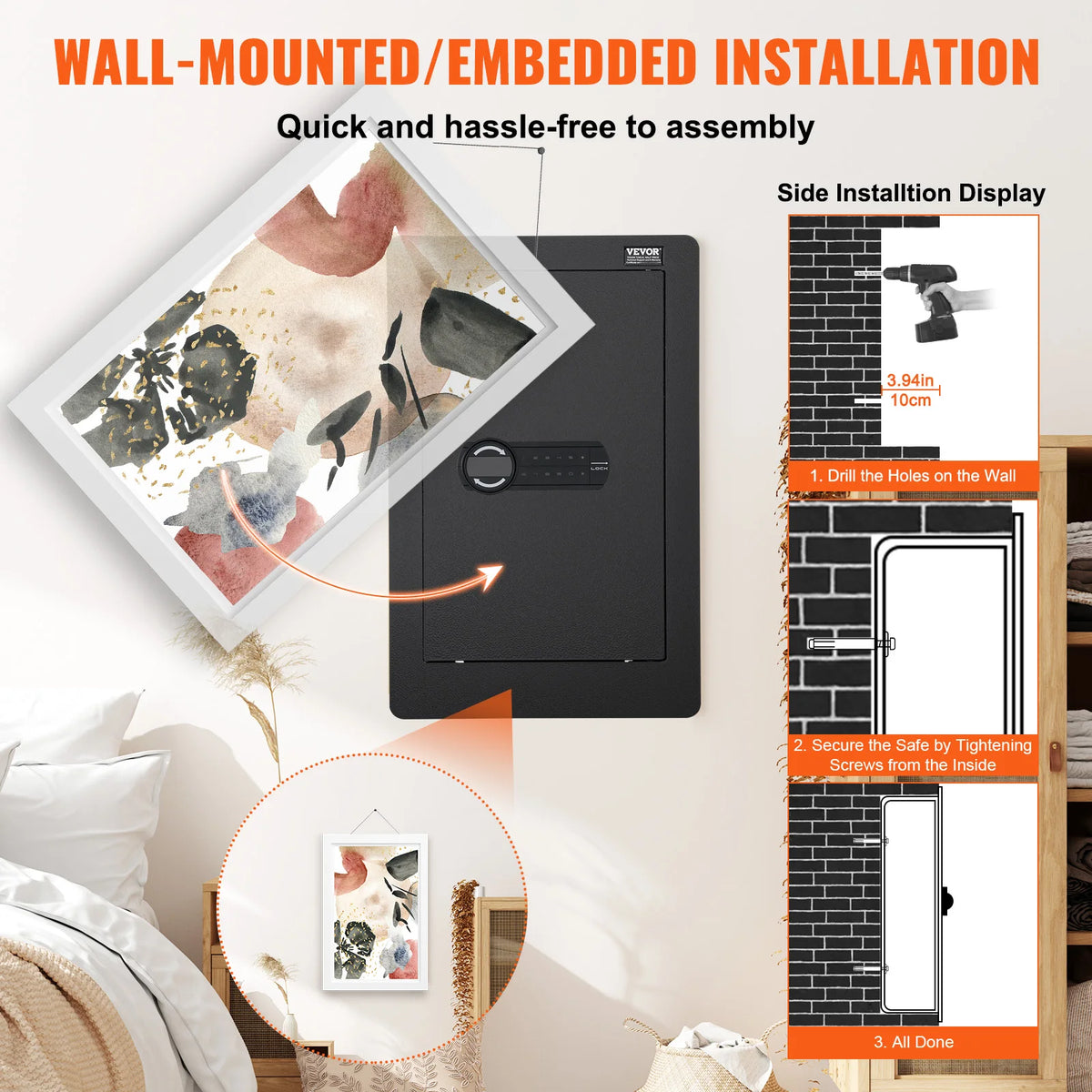 SucceBuy Tall Hidden Wall Safe With Keypad And Three Shelves