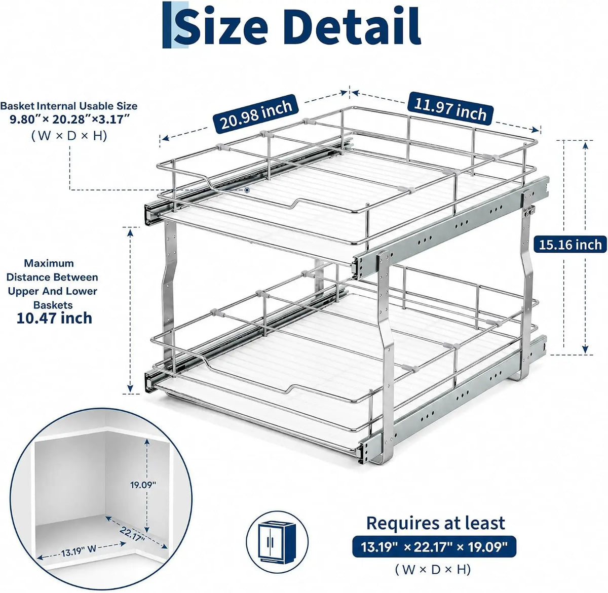 Tacleekii Two Tier Pull Out Cabinet Organizer With Steel Frame