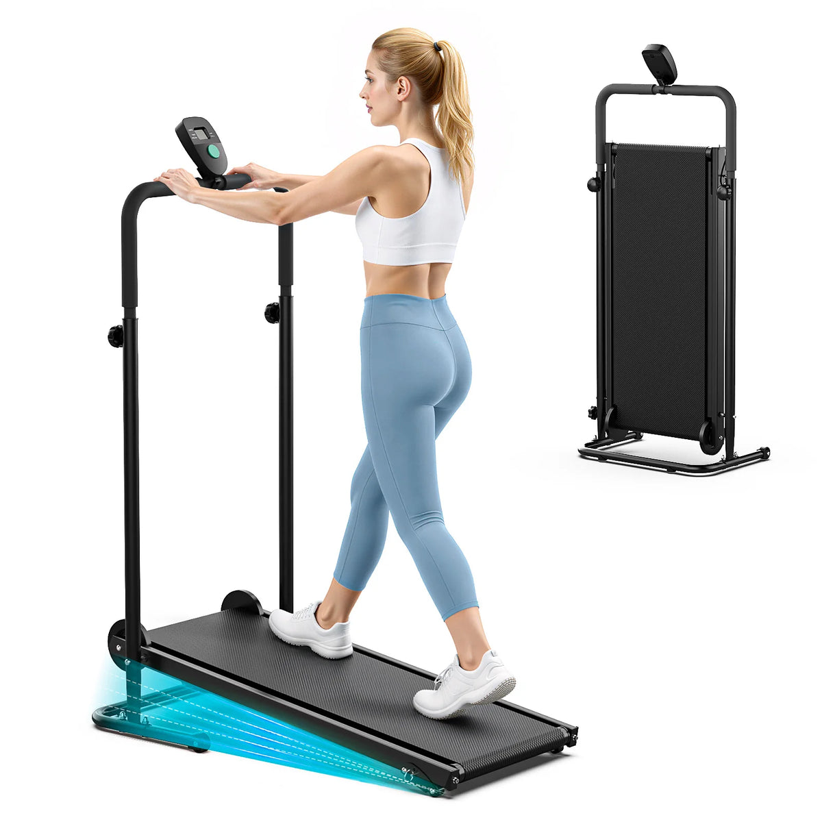 AKLUER Non-Motorized Treadmill With Incline And LCD Monitor