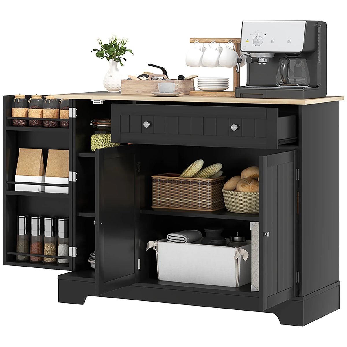 HOMCOM Modern Coffee Bar Cabinet with Storage, Sideboard Buffet Cabinet with  Drawer, Adjustable Shelves, Small Kitchen Pantry with Door Shelves, Black