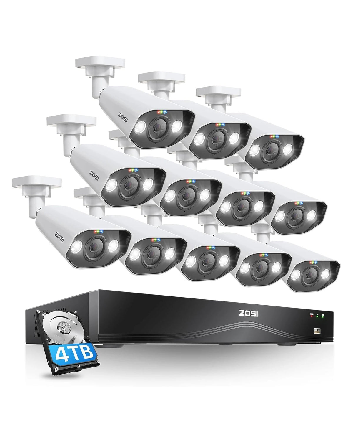 ZOSI 16CH 4K PoE CCTV Security Camera Full System 16 Port 32CH Dual-Disk NVR 2-Way Audio 8MP Outdoor Home Business Video Surveillance Kit