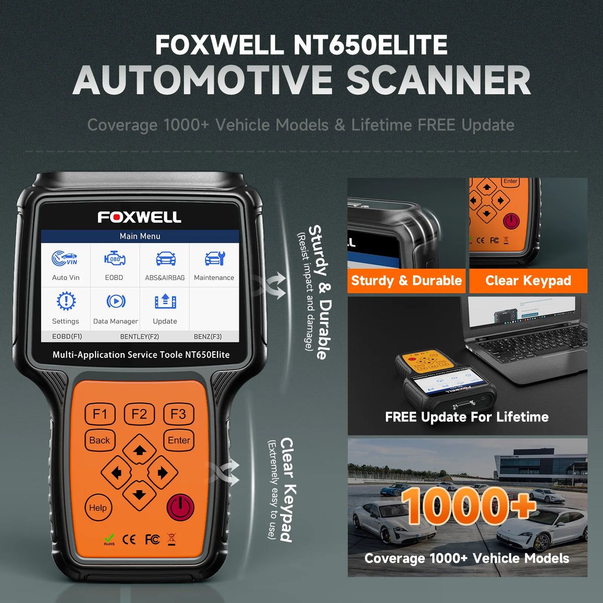 FOXWELL NT650 Elite OBD2 Automotive Scanner SAS A/F OIL EPB BRT TPS 26+ Reset Professional Auto Car Diagnostic Tool OBD2 Scanner
