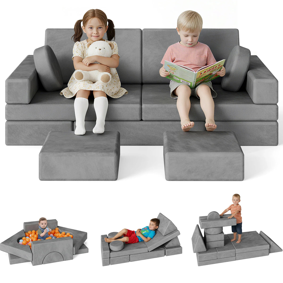 Modular Kids Play Couch With Convertible Foam Sofa Set