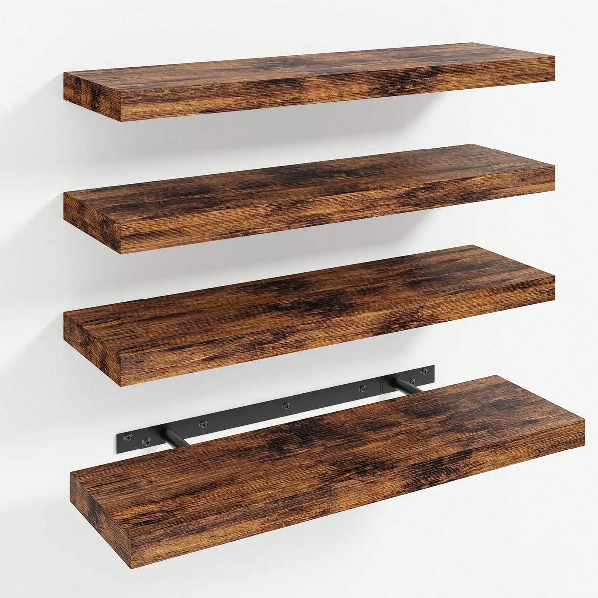 4 Pack Floating Shelves Modern Black Wood Wall Shelves Storage Shelving Unit With Invisible Metal Brackets Display Rack For Bathroom Living Room Bedroom Kitchen Housewarming Gift