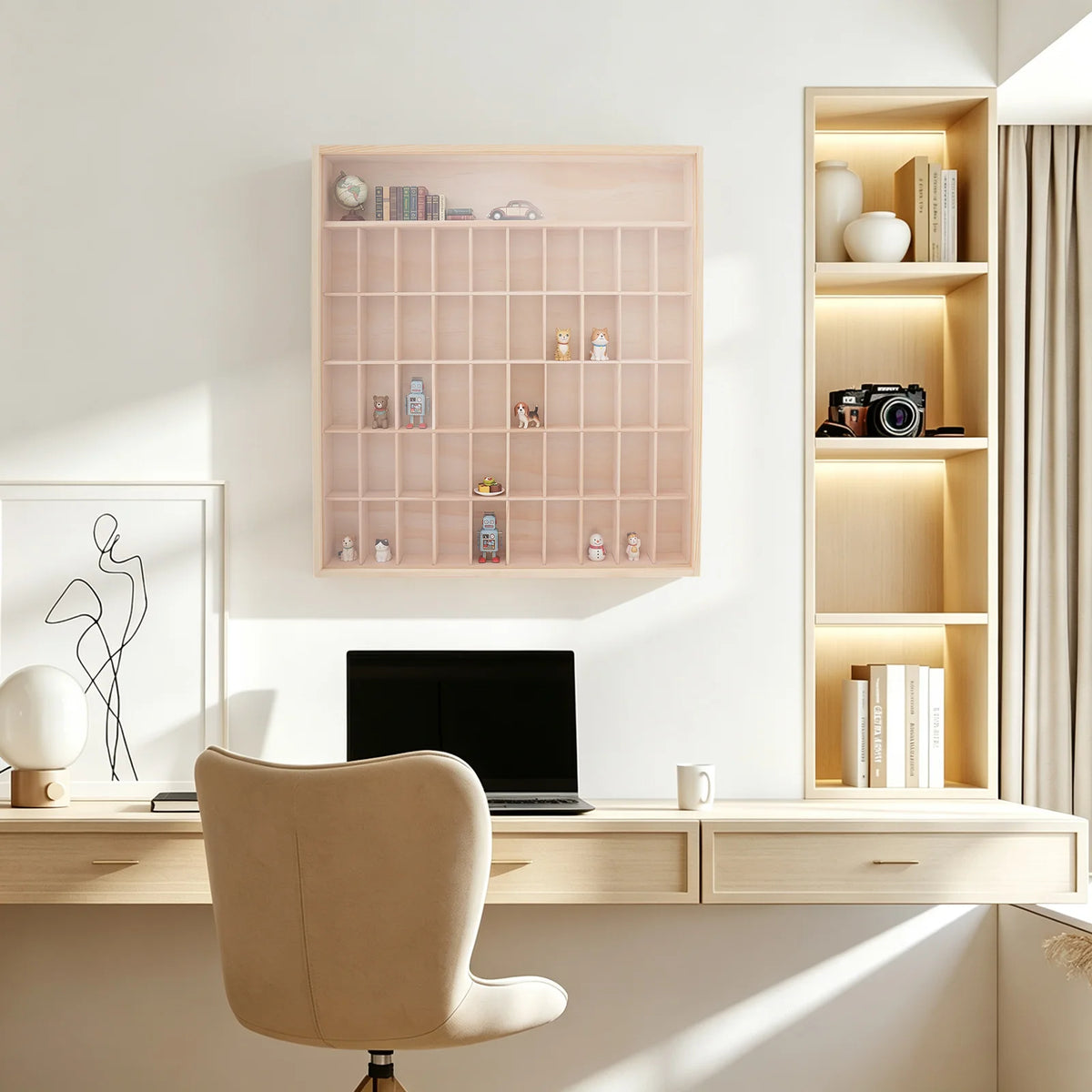 Bymaocar Wooden Figure Display Case With Acrylic Door And Compartments