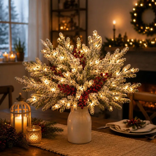 Artificial Norfolk Pine Branches With Berry Accents For Holiday Decor