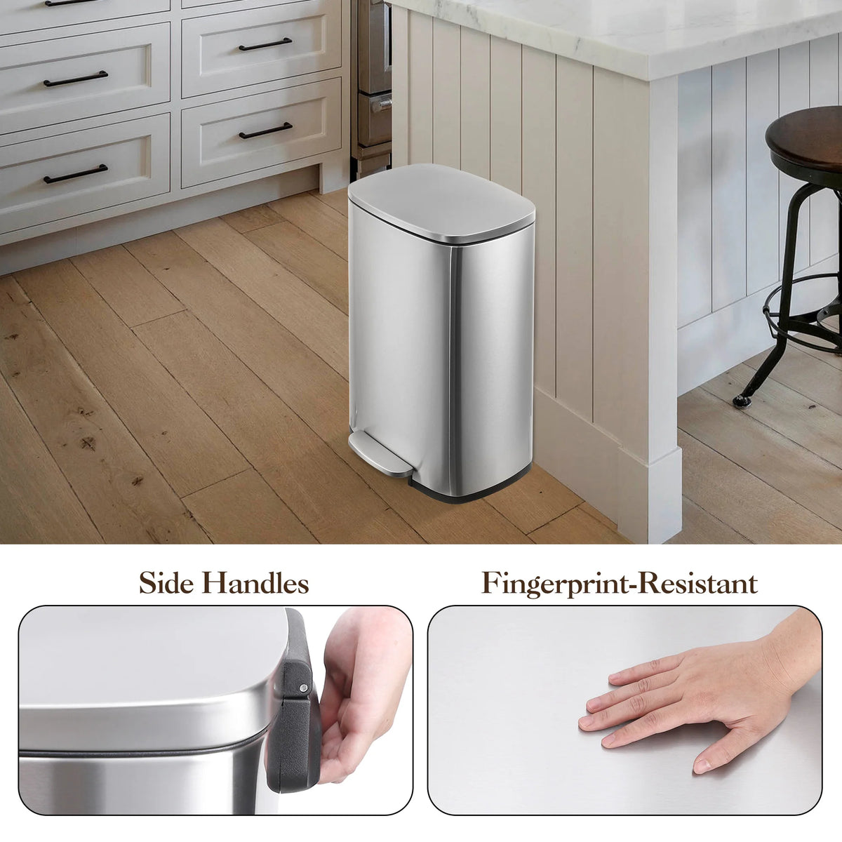 Stainless Steel Step Pedal Trash Can With Soft Close Lid