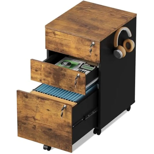 Locking Three Drawer Filing Cabinet With Full Extension Slides