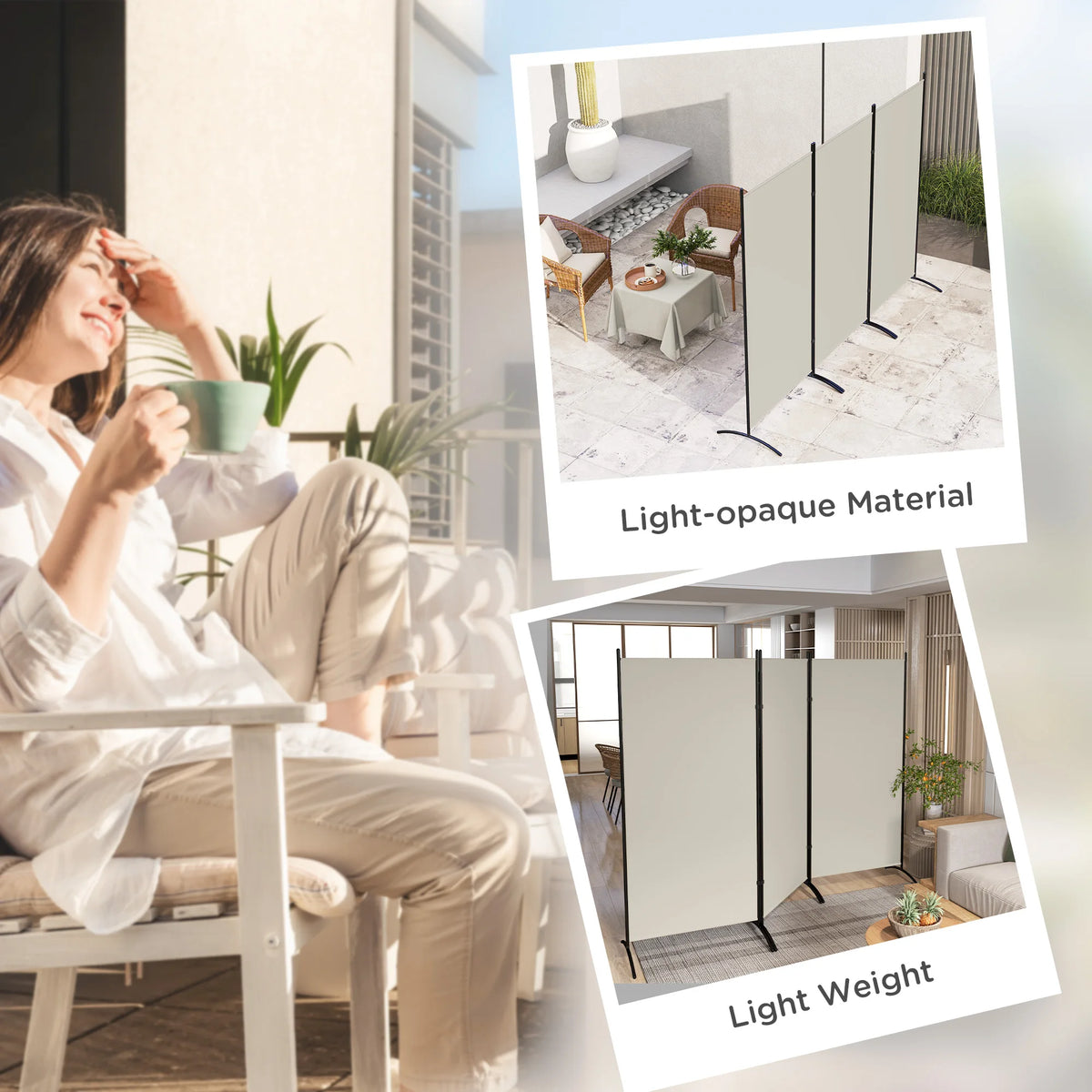 HOMCOM 6 Ft Tall 3 Panel Fabric Room Divider, Freestanding Partition Wall Divider, Folding Privacy Room Separator for Indoor, Home Office, Light Gray