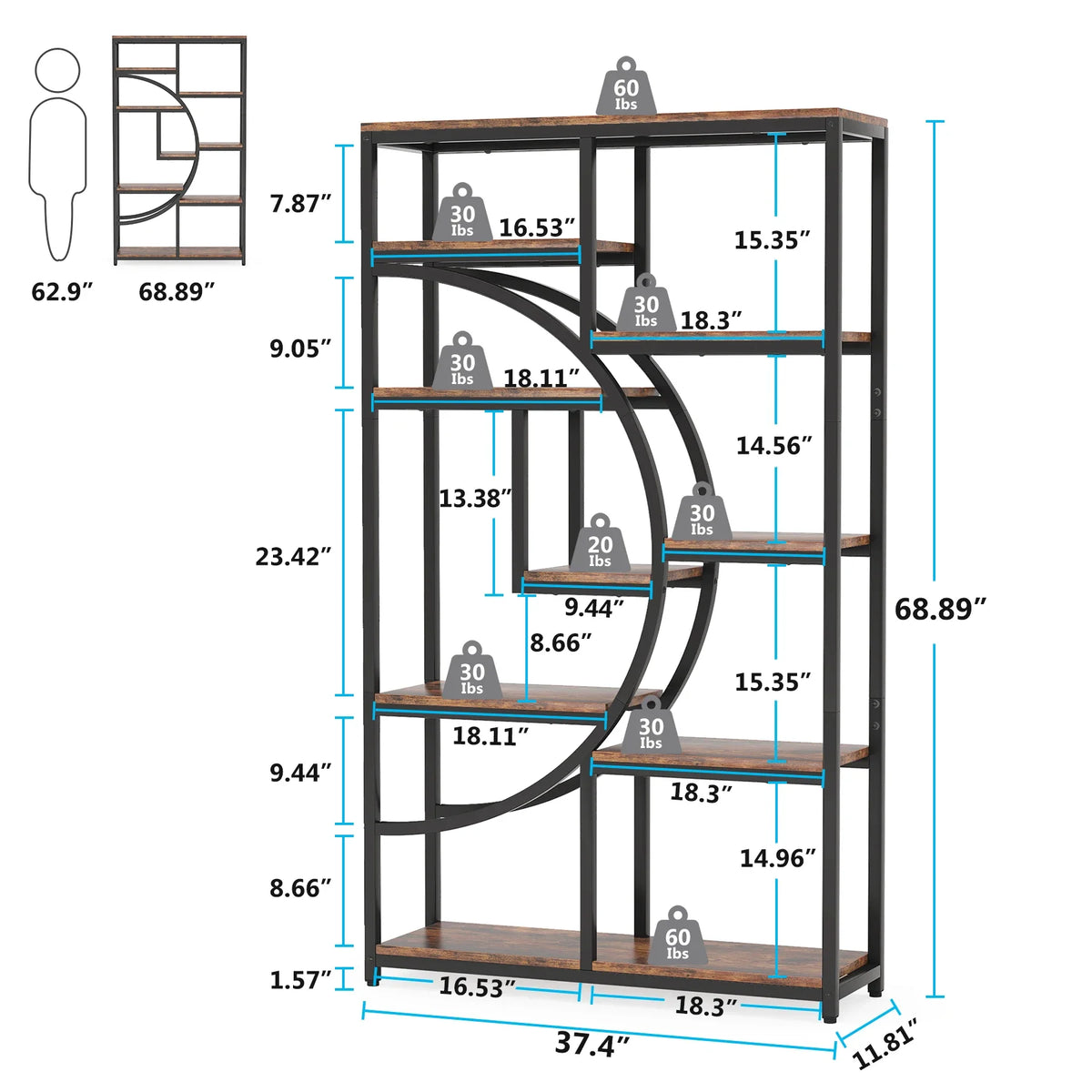 Tribesigns Industrial Etagere Bookcase With Five Tier Display Storage