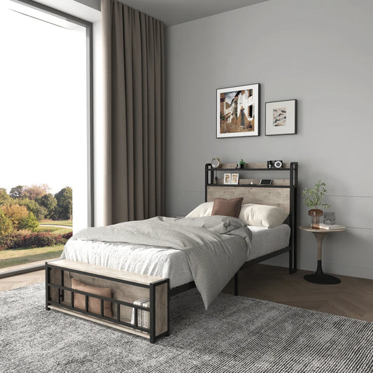 Orraves LED Bed Frame With Storage Headboard And Charging Station