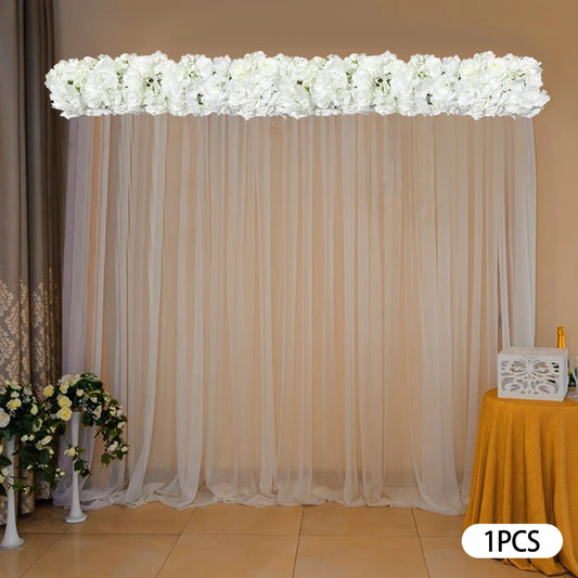 White Rose Artificial Flower Wall Panel & Hanging Floral Runner, Faux Rose Rattan Decor for Wedding Arch & Ceremony Backdrop Arrangement