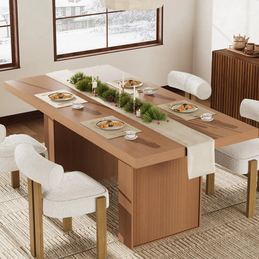 70.8 Inch Dining Table For 6-10, Wood Kitchen Table With Storage, Fluted Leg Dining Room Table For Home Office Conference Room