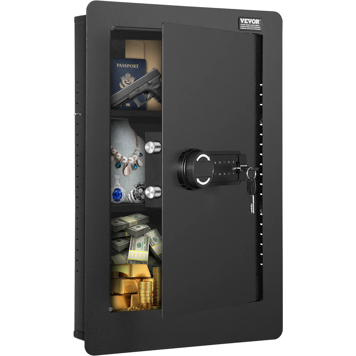SucceBuy Tall Hidden Wall Safe With Keypad And Three Shelves