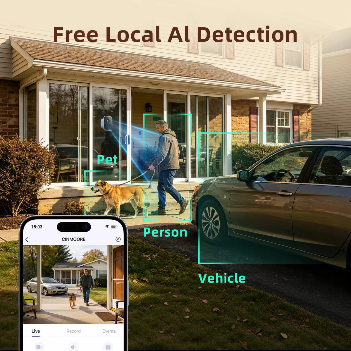 CINMOORE Security Camera With Night Vision And Smart AI Detection
