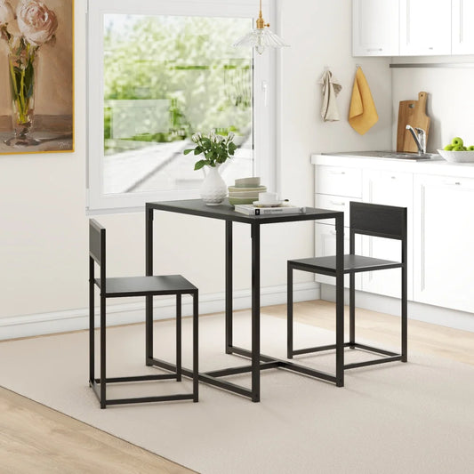 2‑Piece Compact Dining Table Set for 2, Dining Table with 2 Low‑Back Stools, Steel Legs with Footrest, Scratch & Water Resistant MDF Top for Small Apartment Kitchen