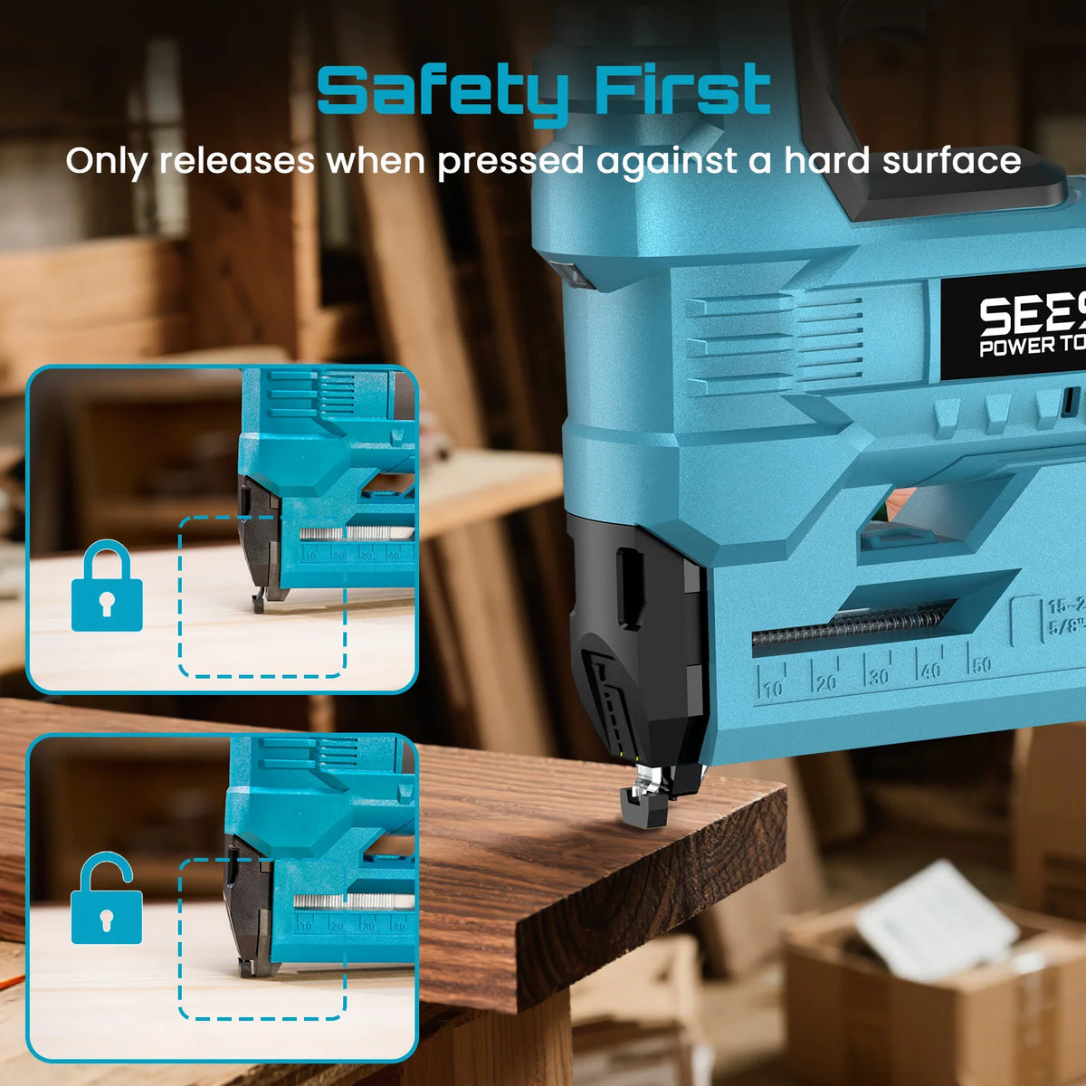 Seesii Cordless Brad Nailer and Stapler for Furniture and Woodworking