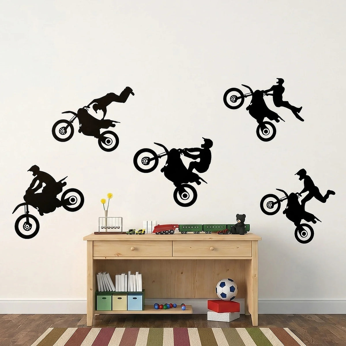 Zoyiancy Dirt Bike Motocross Wall Decal, Black Vinyl Motorcycle Silhouette Sticker Set For Bedroom, Garage Or Party Backdrop