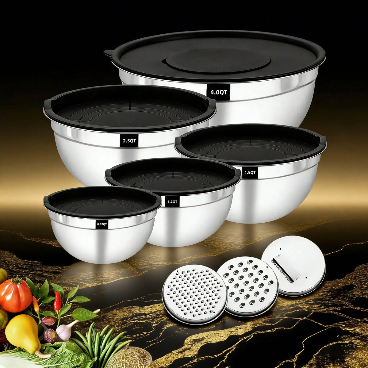 Stainless Steel Mixing Bowls With Airtight Lids And Non-Slip Bases
