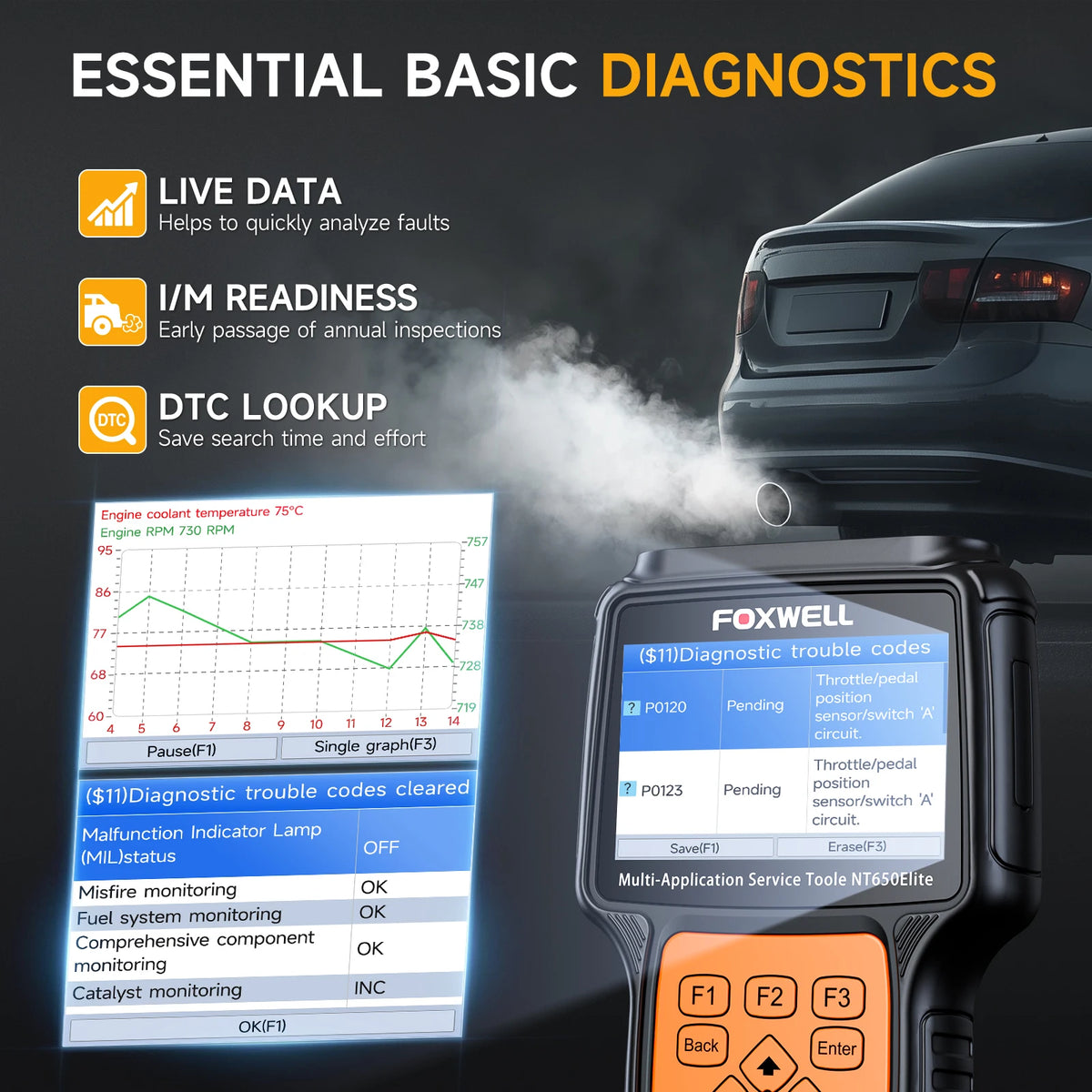 FOXWELL NT650 Elite OBD2 Automotive Scanner SAS A/F OIL EPB BRT TPS 26+ Reset Professional Auto Car Diagnostic Tool OBD2 Scanner