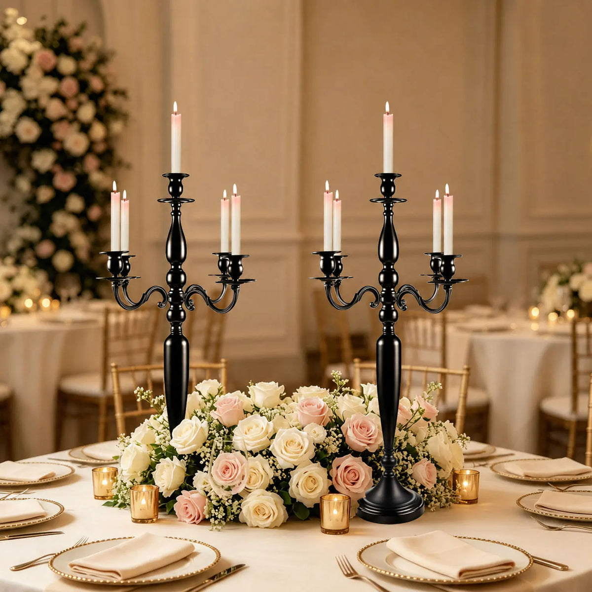 VINCIGANT Five Arm Candelabra Candle Holders for Wedding Table Decor