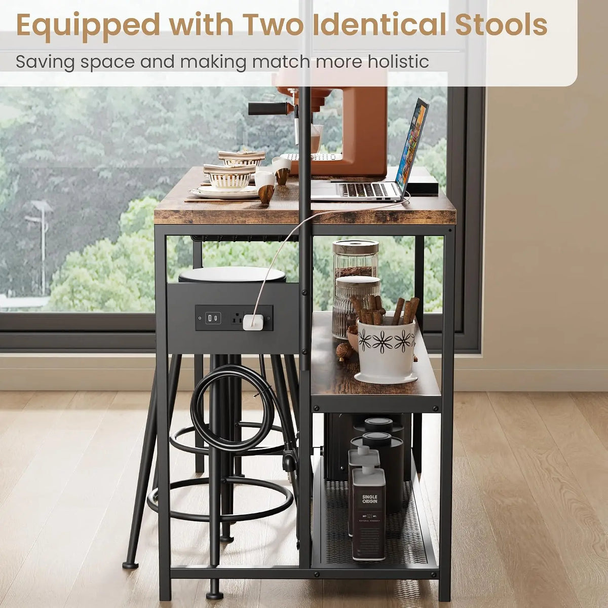 TWISTER.CK Kitchen Island Table With Power Outlet And Storage Shelves