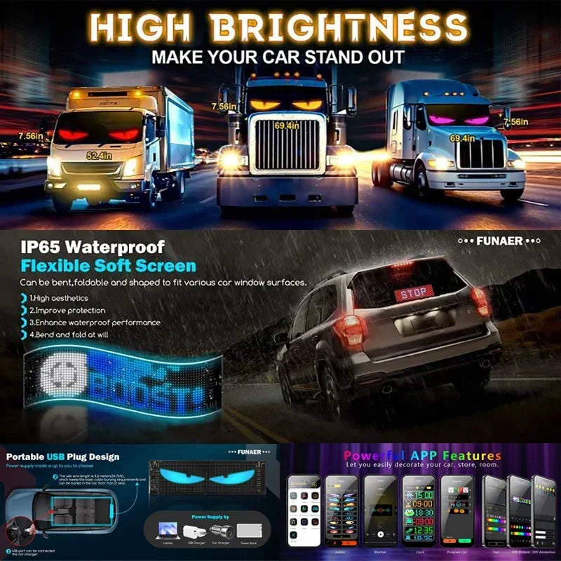 Car Decor Advertising Logo Lights Outdoor LED Matrix Pixel Scrolling Screen DIY Customize Patterns,Animations,Text Warning Light