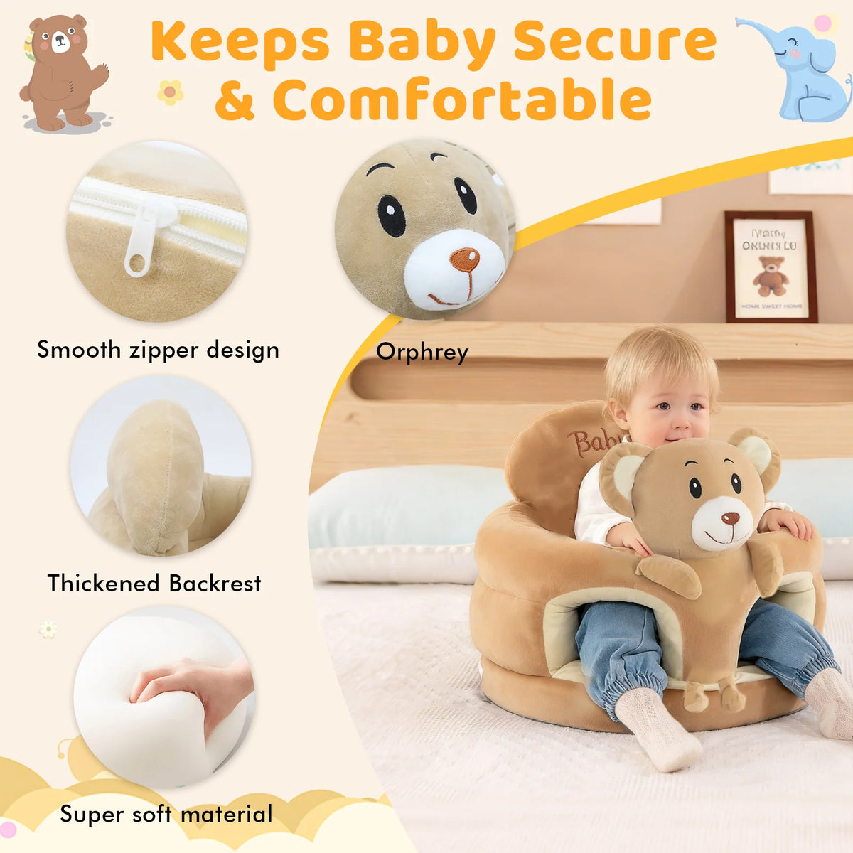 LLParty Animal Plush Baby Floor Seat With Sitting Support