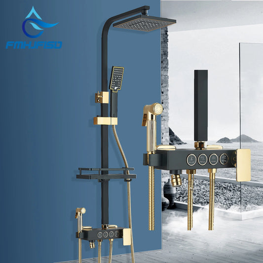 Fmhjfisd Brass Rainfall Shower Faucet Set With Hot Cold Mixer