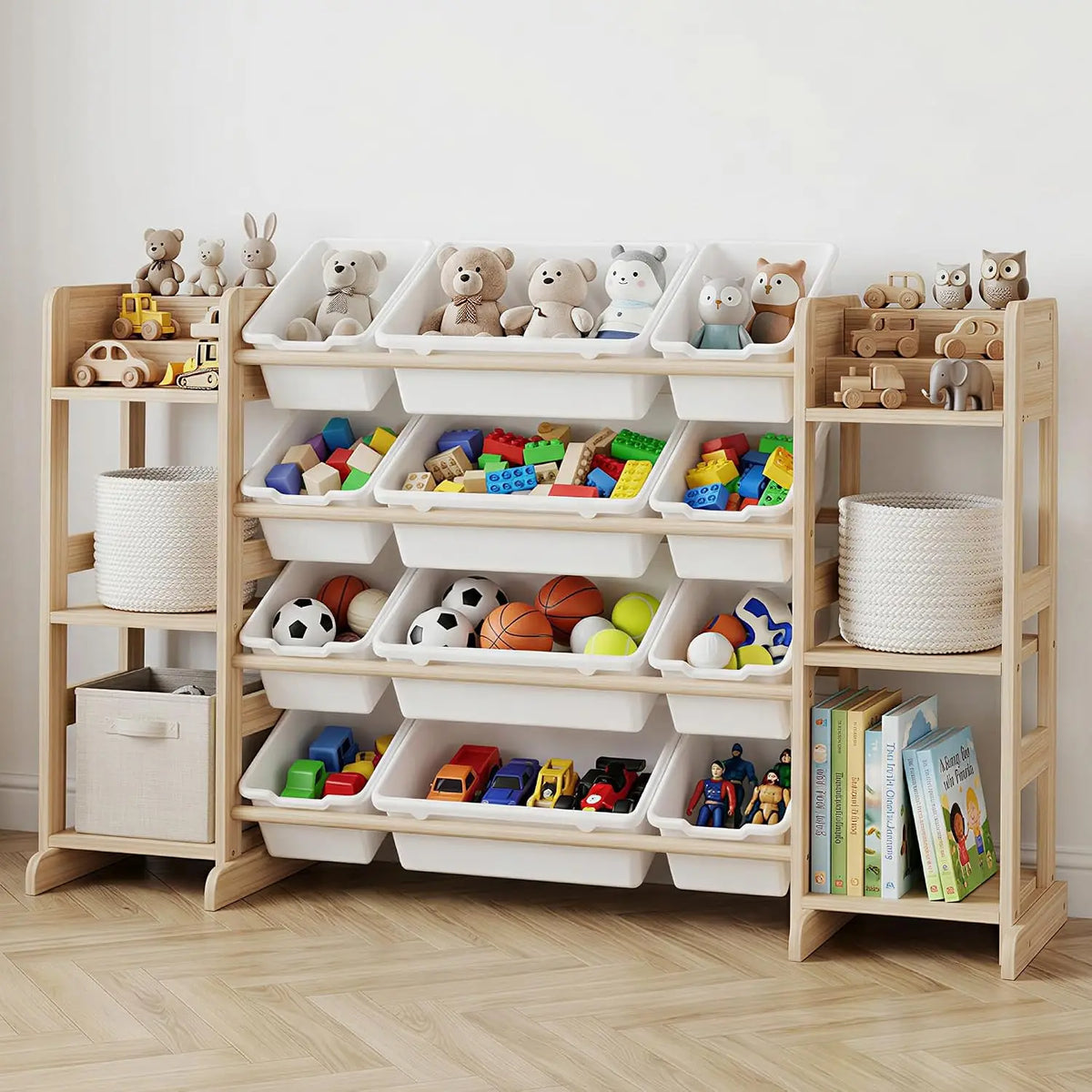 TWISTER.CK Kids Toy Storage Cabinet With Bins And Bookshelf Organizer