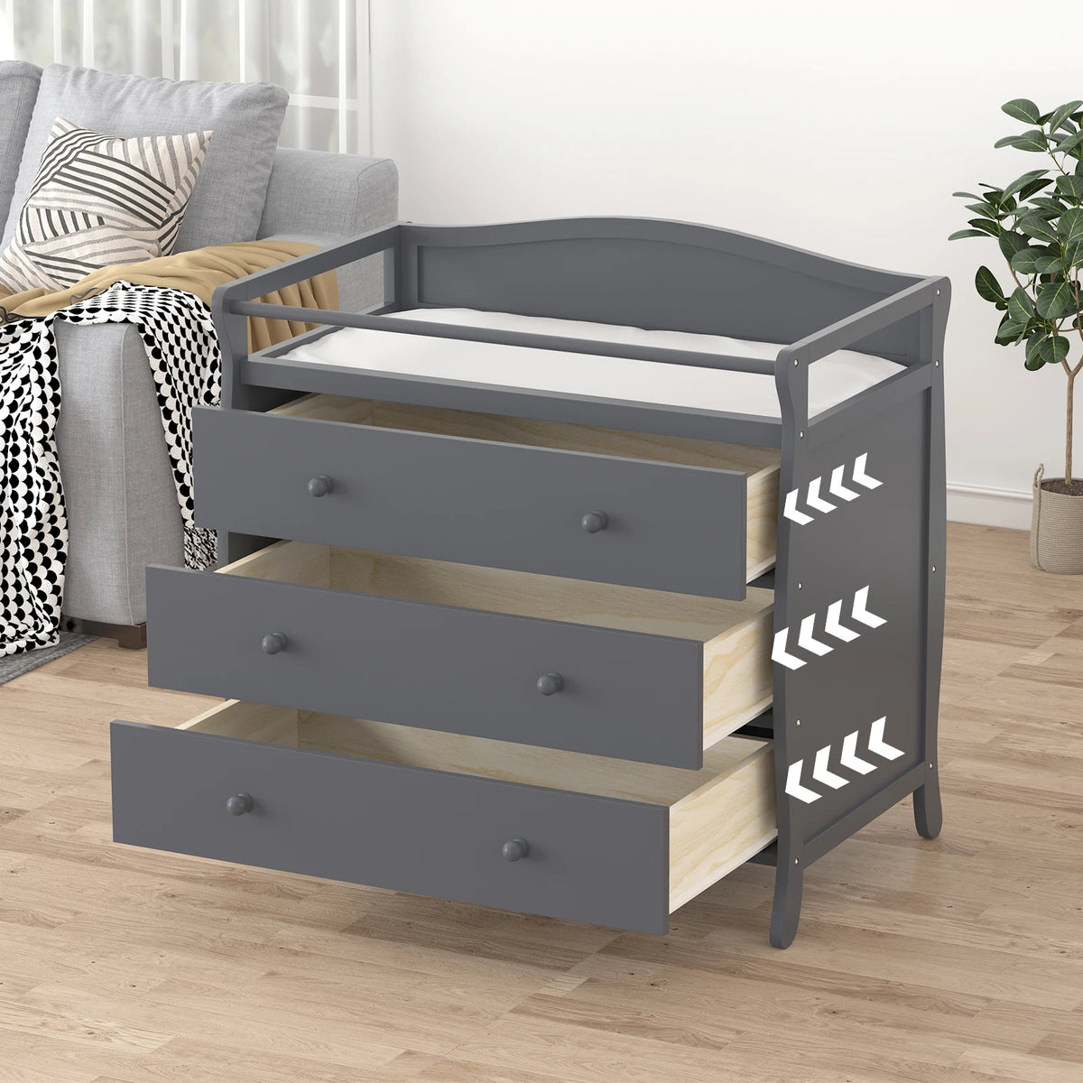 GAOMON Wooden Baby Changing Table Dresser With Three Drawers