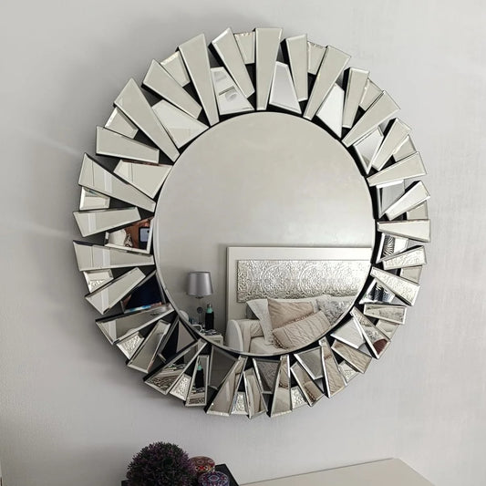 BORWART Round Beveled Wall Mirror Modern Decorative Accent for Home