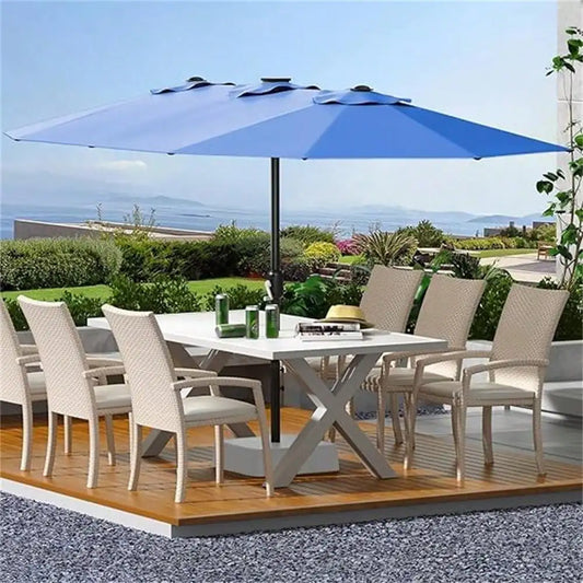 13FT Large Double Sided Patio Umbrella Outdoor Royal Blue Rectangle Market Umbrella With Crank Handle 12 Heavy Duty Ribs UV Protection Canopy For Pool Lawn Garden Backyard Deck Patio Essentials No Base
